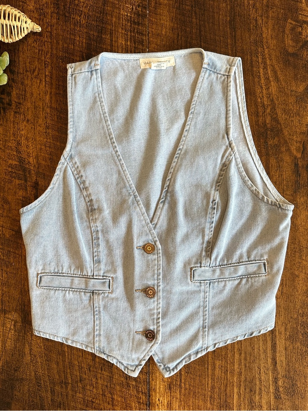 Happily Grey | Light Wash Denim Vest Cropped Waistcoat, Size XL